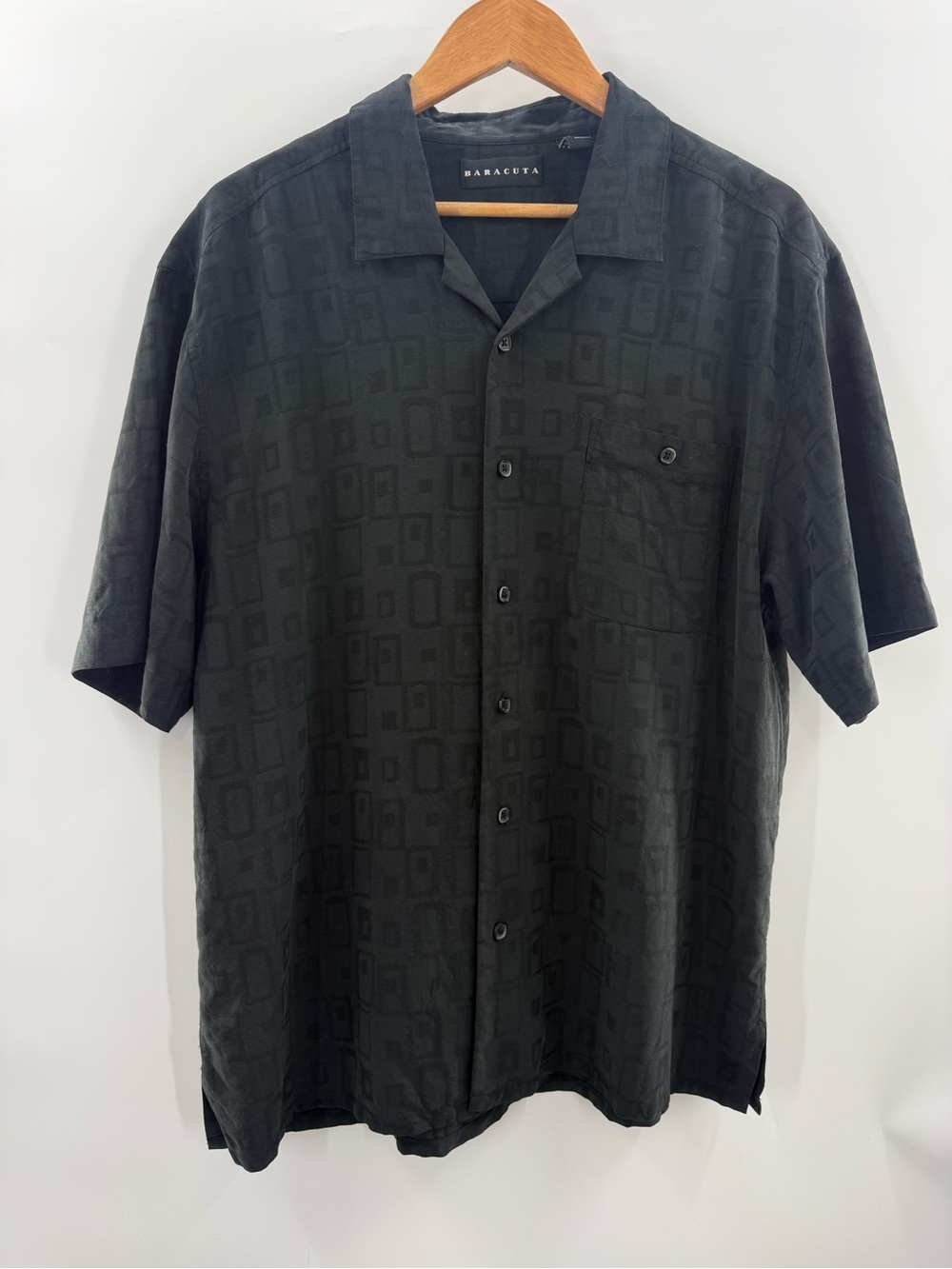 Vintage Baracuta Black Silk Blend Jacquard Camp Button Front Shirt Y2K Size L